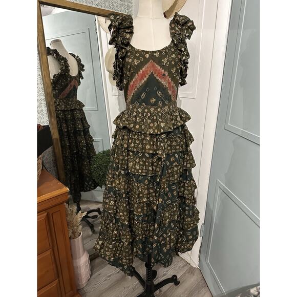 ULLA JOHNSON Nia Tiered Ruffle Dress Jasper Size 2 - Picture 5 of 13